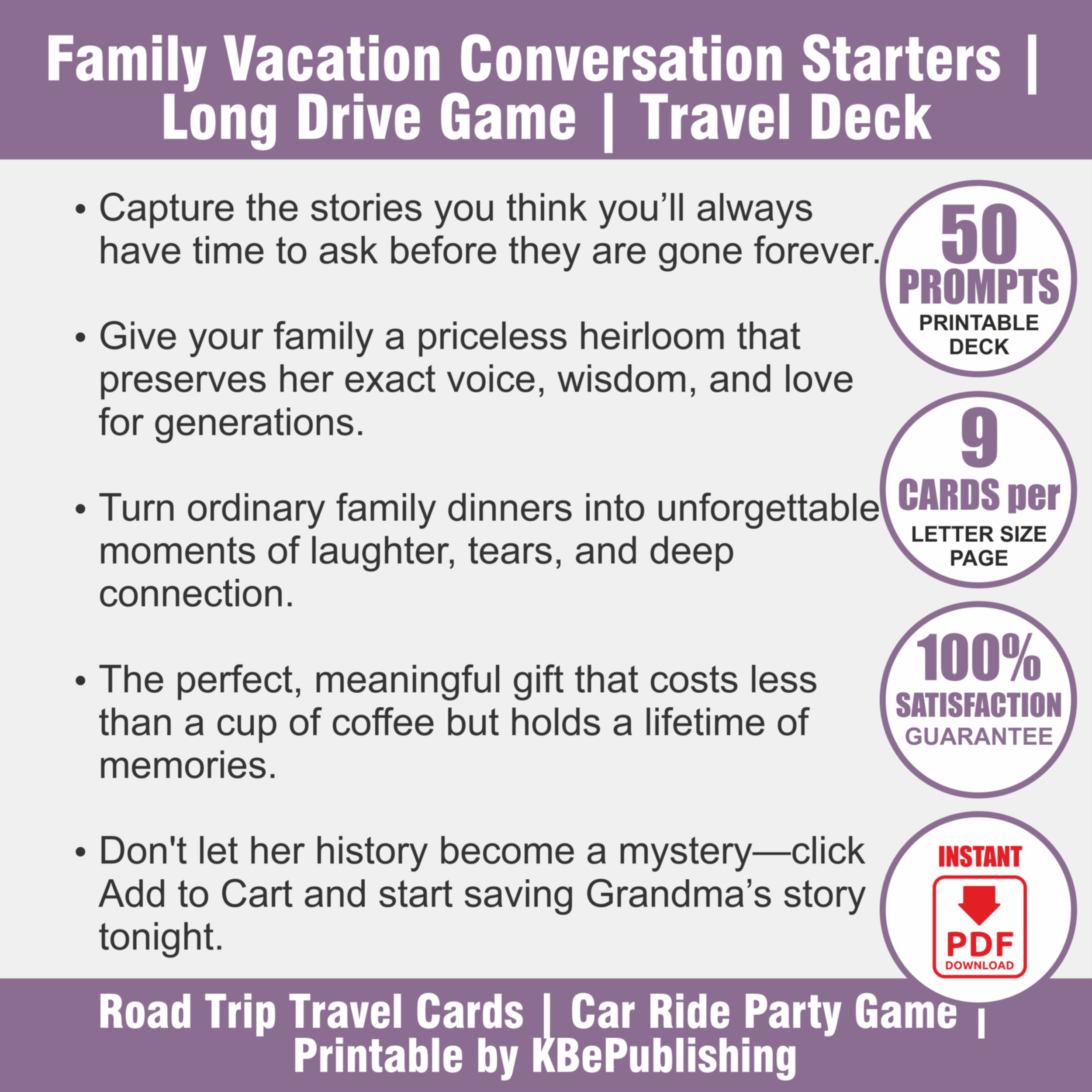 Family Road Trip Deck: Travel Game & Vacation Icebreakers | Printable PDF - View 2